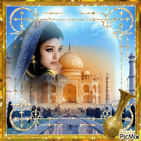 La femme et le Taj Mahal - GIF animé gratuit