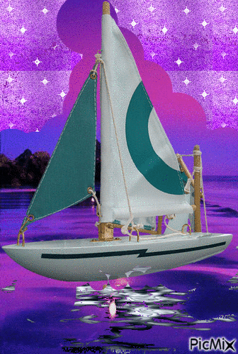 Boot en sterren en water - GIF animé gratuit