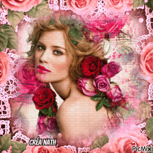 Femme et roses rose - Besplatni animirani GIF