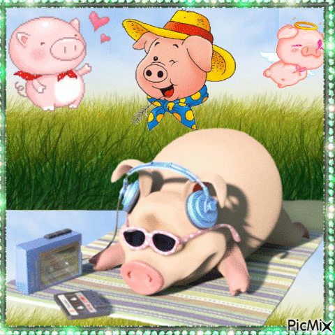 A la Ferme, les cochons s'amusent - GIF animé gratuit