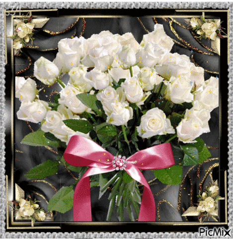 Bunch of white roses - GIF animé gratuit