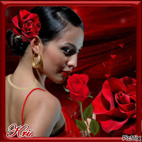 Woman with rose - Free animated GIF