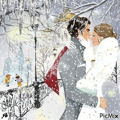 Beso, bajo la nieve - GIF animado grátis