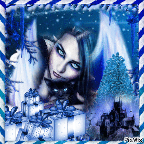 Ange gothique de Noël en bleu - Безплатен анимиран GIF