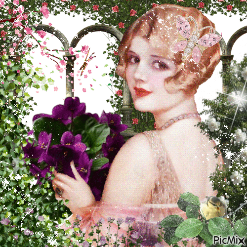 Lady with violets - Gratis animeret GIF