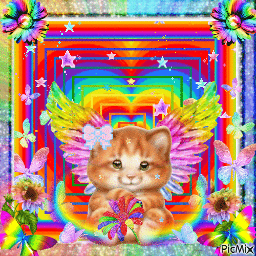 Cat and rainbow - Nemokamas animacinis gif