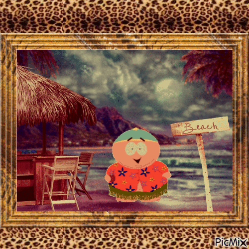 eric cartman on beach - Gratis animeret GIF