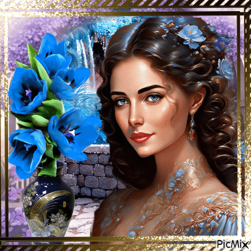 Голубые цветы - GIF animado grátis