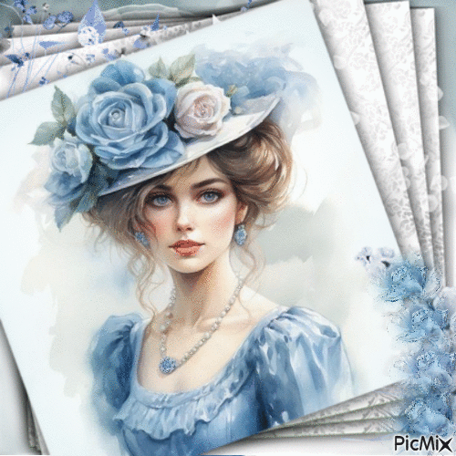 Femme avec un chapeau fleuri - Бесплатный анимированный гифка