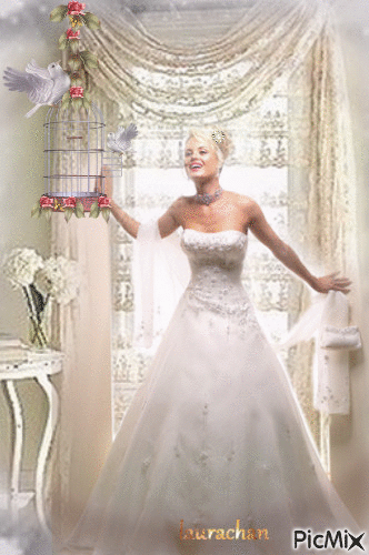 Bride with the birds - Free animated GIF