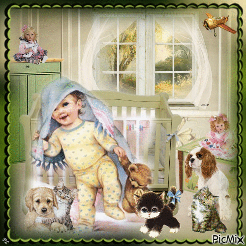 A baby, dogs and cats - Contest - Gratis animerad GIF