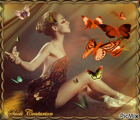 Mulher e borboletas - GIF animado gratis