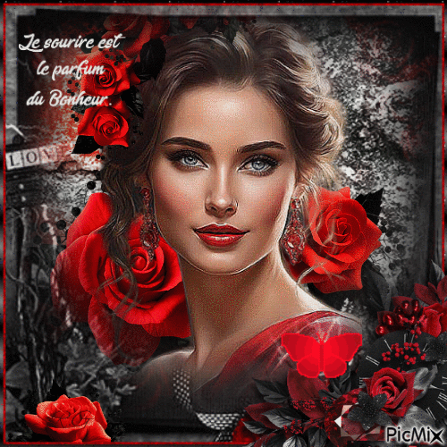 Femme et roses - Portrait - Gratis animeret GIF