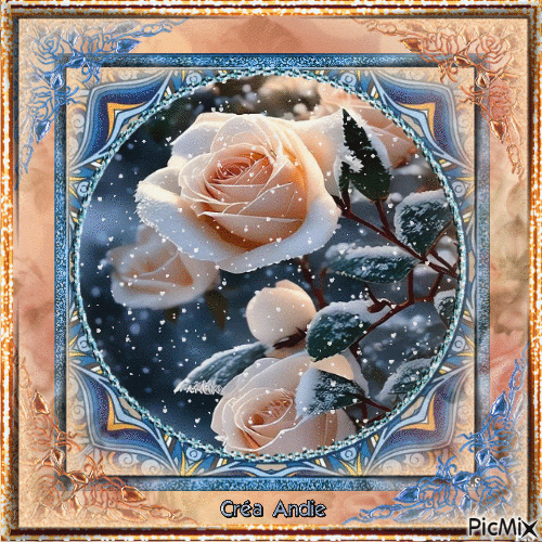 Roses sous la neige - Art numérique - Free animated GIF