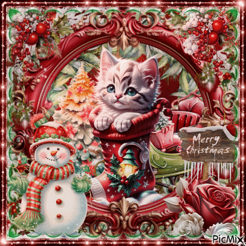 Christmas cat - Бесплатни анимирани ГИФ