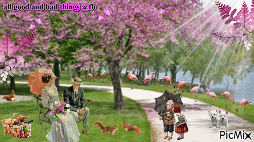 butterfly park children pink picnic - GIF animé gratuit