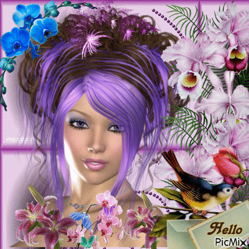Portrait femme violette - GIF animé gratuit
