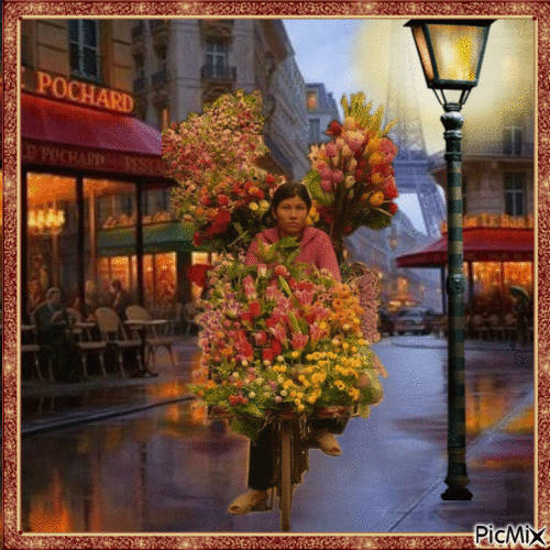 Blumenhändler auf einem Fahrrad - Ingyenes animált GIF