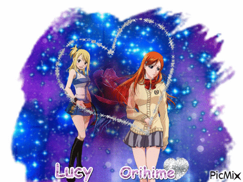 lucy (fairy tail) orihime (bleach) - Free animated GIF