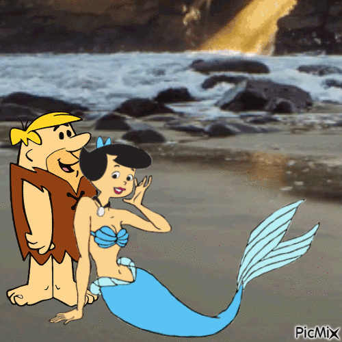Barney Rubble with Mermaid Betty - GIF animasi gratis