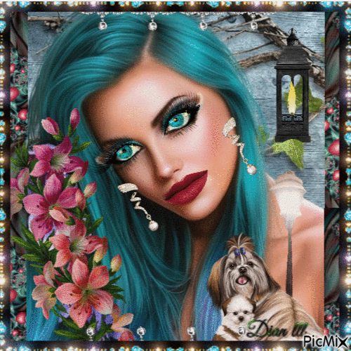 A Portrait in Turquoise by Dian lll - Бесплатный анимированный гифка