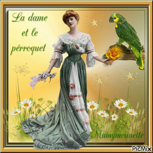 la dame et le pérroquet - Бесплатный анимированный гифка