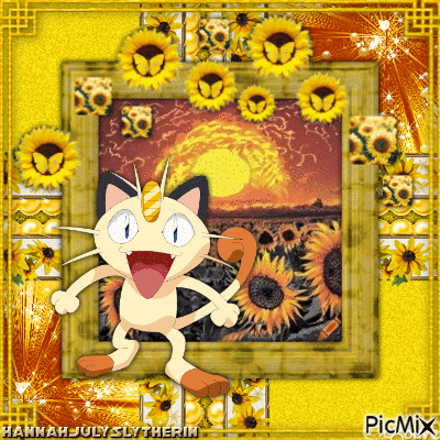 {♠}Meowth in the Sunflowers{♠} - 無料のアニメーション GIF