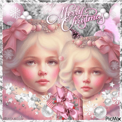 Joyeux Noël, deux filles en rose et gris / concours - GIF animé gratuit
