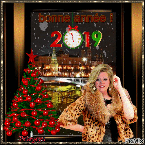 Pelagia est moi Natalia et je vous souhaite une très bonne année 2019 câlins de moi, mon ami! - GIF animé gratuit