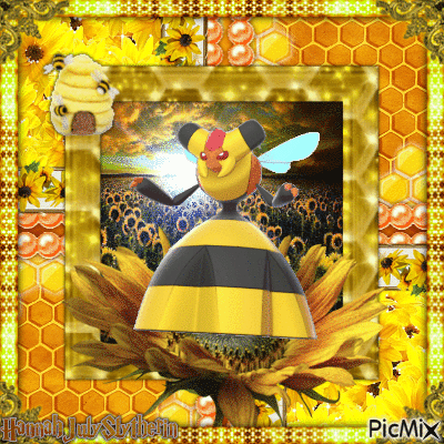 [#]The Queen Bee, Vespiquen is on a Sunflower[#] - GIF animé gratuit