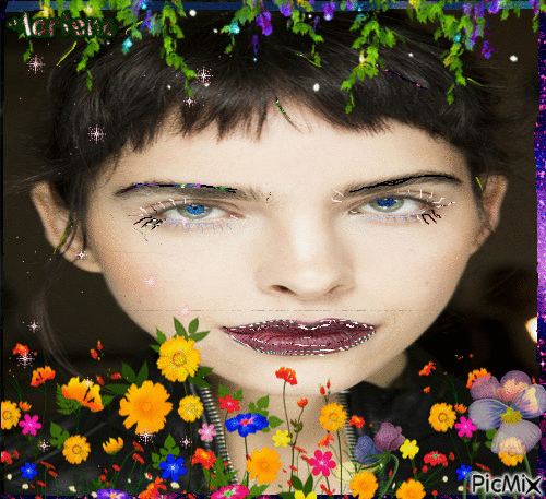 Portrait Woman Face Spring Flowers Deco Colors Glitter Glamour - GIF animé gratuit