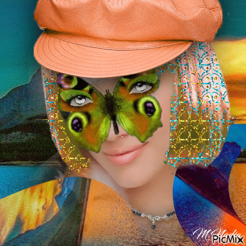 femme déco papillon - Gratis animerad GIF