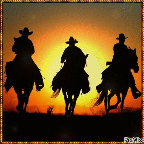 Sunset Silhouettes Cowboys - Бесплатный анимированный гифка