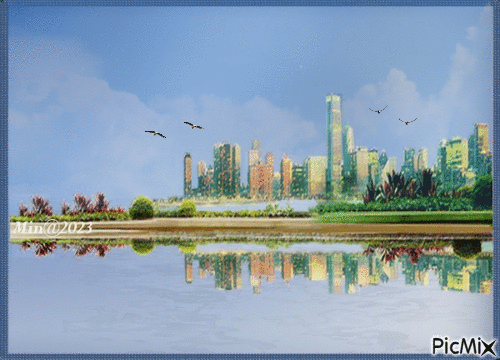 Stad vid vattnet - Darmowy animowany GIF