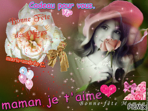 Une rose, fleurs - Bonne Fête des mamans. - Бесплатный анимированный гифка