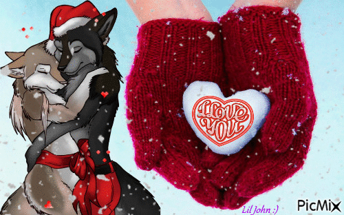 Christmas wolf Love - GIF animado grátis