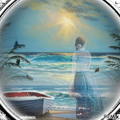 femme pensive a la mer (flouté ) - Безплатен анимиран GIF