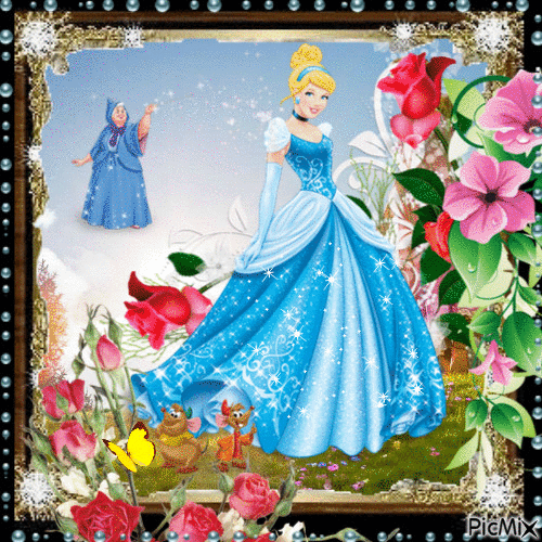 Cendrillon Disney Portrait Fleurs Papillon - Gratis geanimeerde GIF