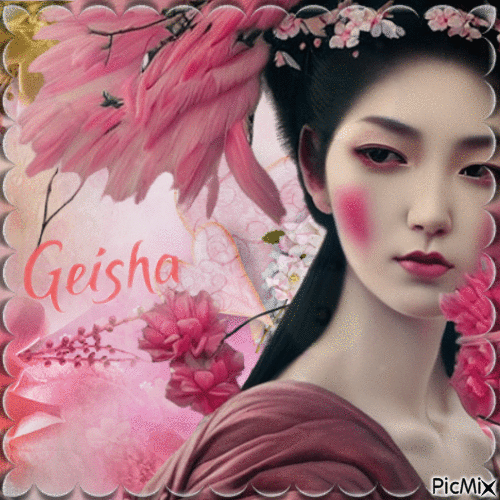 geisha noir et rose - 免费动画 GIF