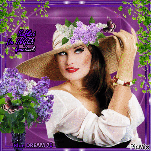 Femme avec un chapeau de lilas - Gratis animerad GIF