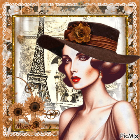 Portrait de femme vintage - Tons beige et marron - Free animated GIF