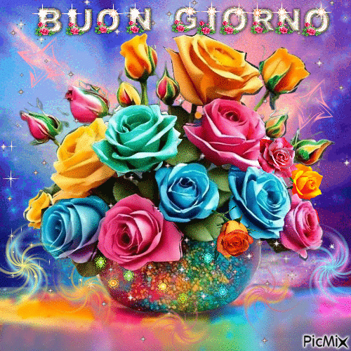 Buon Giorno - Vaso di Rose - 無料のアニメーション GIF