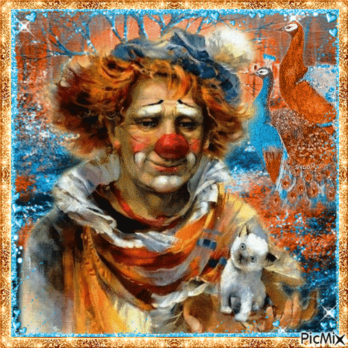 Clown in Teal and Orange - Free animated GIF