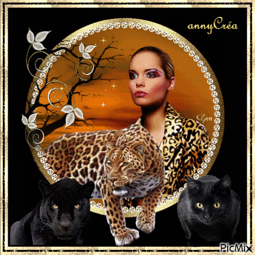 Portrait et leopards - Бесплатный анимированный гифка