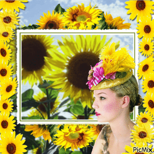 Sonnenblumen-Dame - Gratis animeret GIF