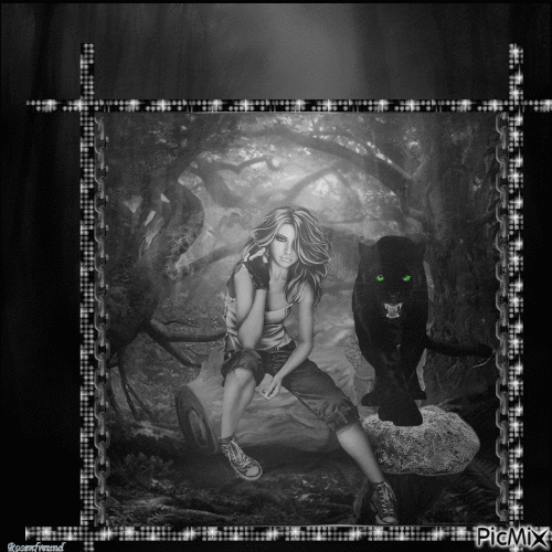 Woman with Panther - Bezmaksas animēts GIF