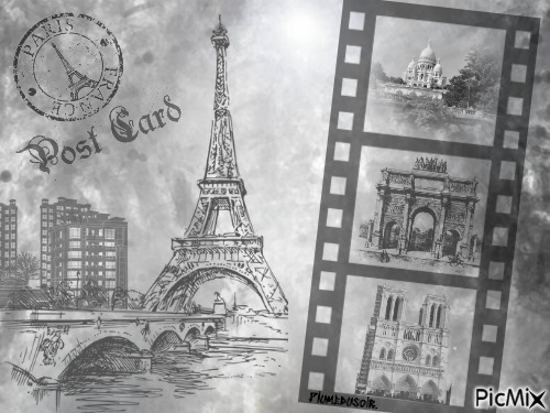 Carte postale Paris en gris. - besplatni png