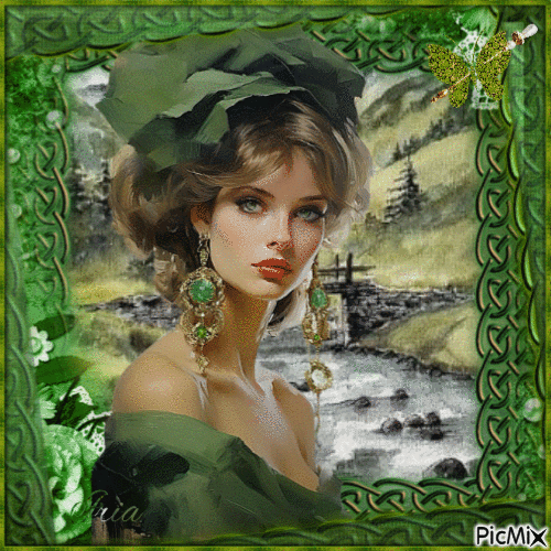 Portrait de femme en vert - Бесплатный анимированный гифка