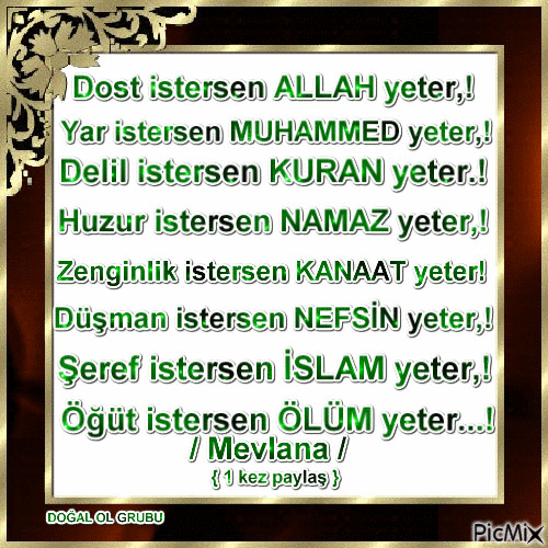 Dost istersen ALLAH yeter,!    / Mevlana / - Free animated GIF