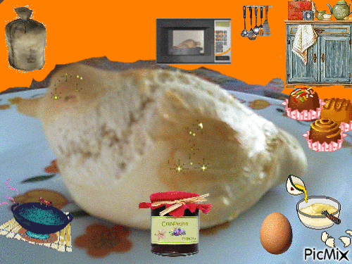 Oiseau en farine et oeuf fait par Gino GIBILARO (ingredient: eau 250ml,1 oeuf,2c d'huile,1c à café sel,1/4 sucre,520g farine,levure à 200°c au four pour 20min - 無料のアニメーション GIF